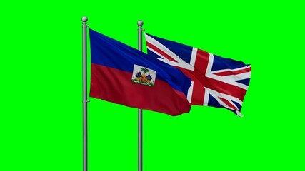 United Kingdom and Haiti flags flying together, video concept of the relationship with colored chroma key for easy background remove, two country cooperation concept - Powered by Adobe