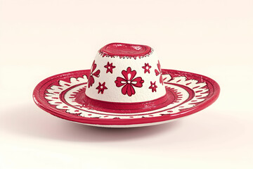 Colorful Traditional Mexican Sombrero with Decorative Floral Patterns, Vibrant Red and White Design, Cultural Heritage, Festive Atmosphere, Perfect for Celebrations and Special Occasions