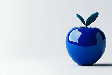 A Vibrant Blue Apple with Glossy Finish and Leaf, Symbolizing Creativity and Modern Design, Set Against a Minimalist Background for Abstract Art and Conceptual Themes