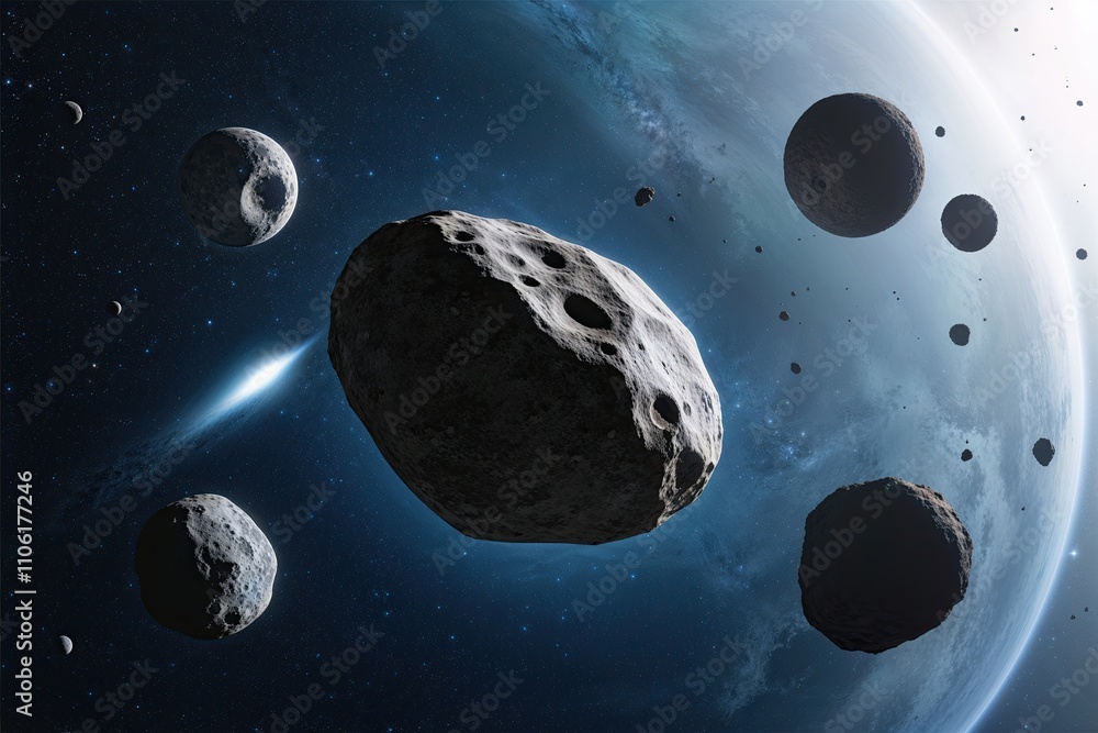Poster asteroids and comets journeying through space a visual collection of distant stone meteors