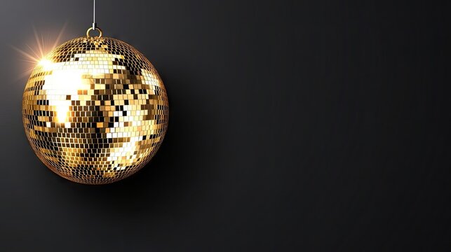 Golden reflections of a disco ball shining brightly in the darkness, setting the mood for a vibrant celebration night
