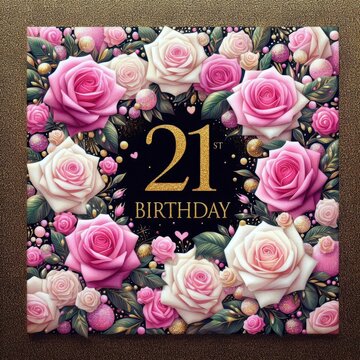 Elegant floral design celebrating a 21st birthday with pink and white roses.