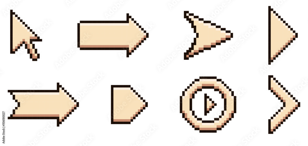Poster pixel art arrow icon set, arrows style pixel art set.