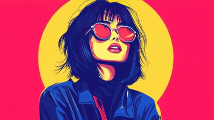 Fototapeta premium Vibrant Pop Art Portrait of Woman with Sunglasses and Bold Colors