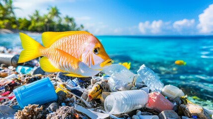 Images showcasing marine life, coral reefs, coastal ecosystems, and beach cleanup initiatives for ocean preservation.