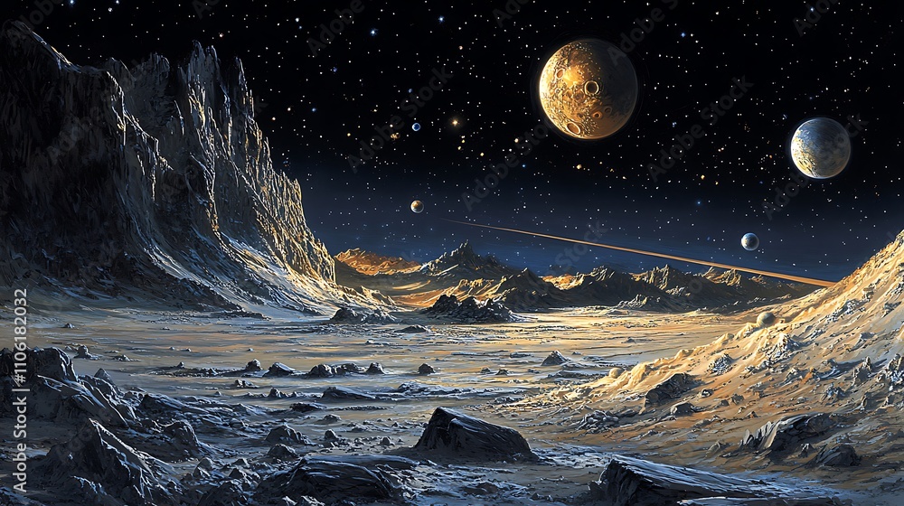 Canvas Prints a panoramic view of the vastness of space with planet galaxy
