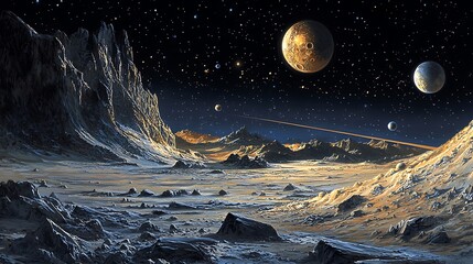 A panoramic view of the vastness of space with planet galaxy