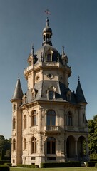 Fototapeta premium Grand chateau with classic architecture and turreted roof.