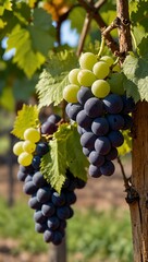 Grape clusters on the vine.