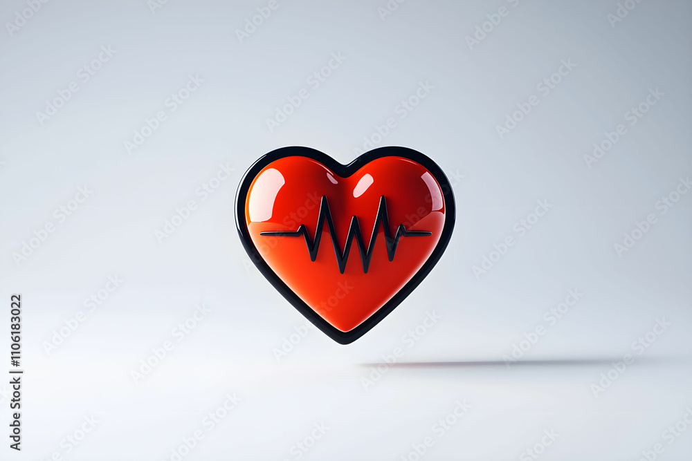 Poster bright red heart icon with electrocardiogram line symbolizing health, vitality, and emotion in a min