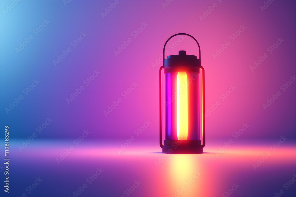 Poster vibrant lantern with neon glow highlighting a modern artistic atmosphere in dynamic lighting setup f