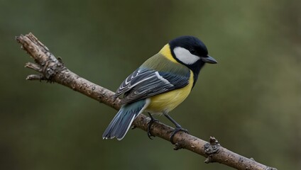 Obraz premium Great tit (Mésange charbonnière) perched on a branch.