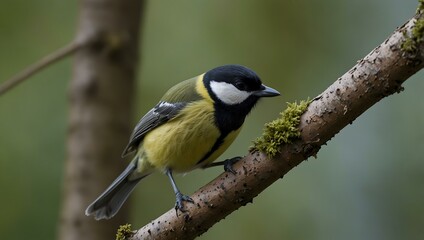 Fototapeta premium Great tit (Mésange charbonnière) perched on a branch.
