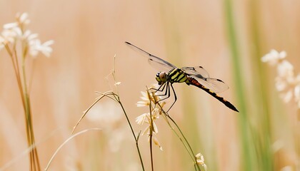 Ecological Scene of Dragonfly and Plant Harmony
