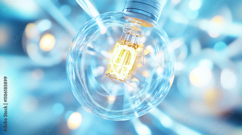 Aufkleber illuminated led light bulb with network of connections, representing innovation and global connectiv