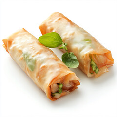 two chicken rolls in white background