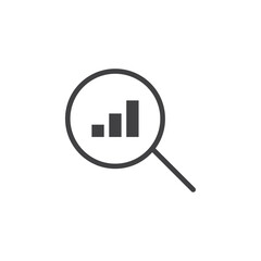 Bar chart with magnifying glass icon simple vector symbol