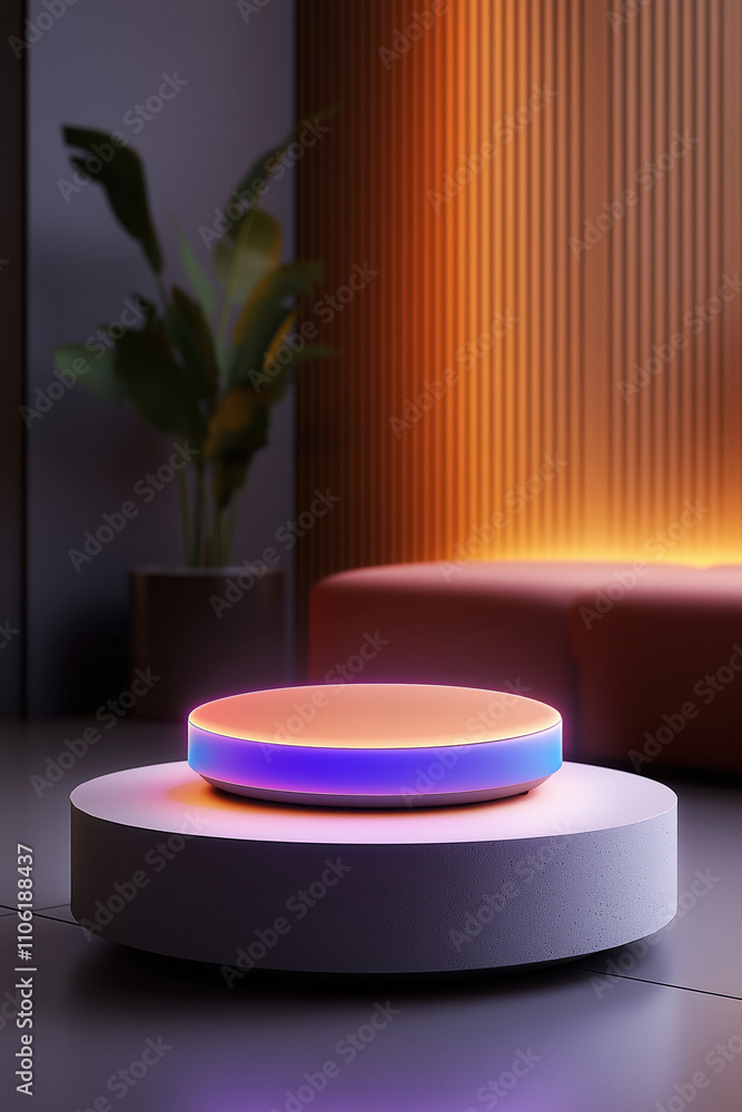 Poster modern floating light fixture creating a vibrant atmosphere in a stylish room setting