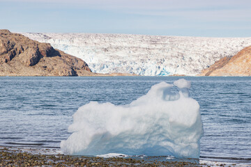 View of Qalerallit fjord and glacier in the south of Greenland