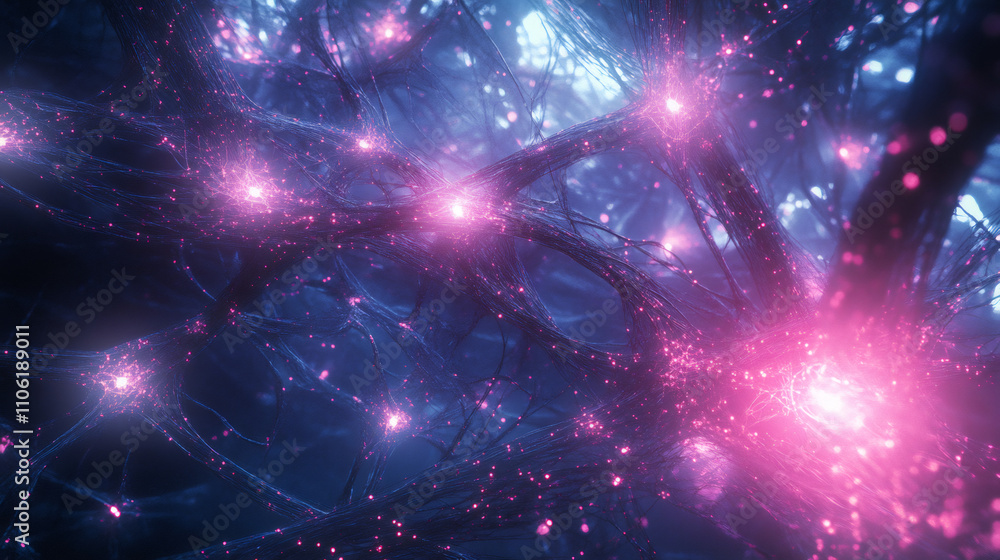 Poster the intricate web of neurons sending electrical signals and interacting via synapses