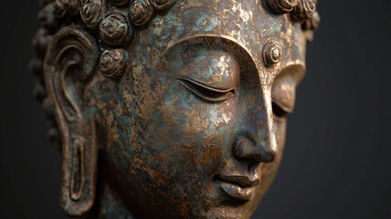 Portrait of a bronze Buddha. Generative AI