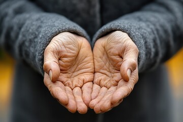 Fototapeta premium Close-up of Open Hands with Wrinkled Skin