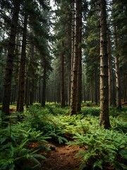 Obraz premium Green fir forest, scenic natural landscape.