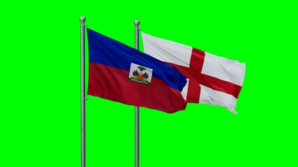 England and Haiti flags flying together, video concept of the relationship with colored chroma key for easy background remove - Powered by Adobe