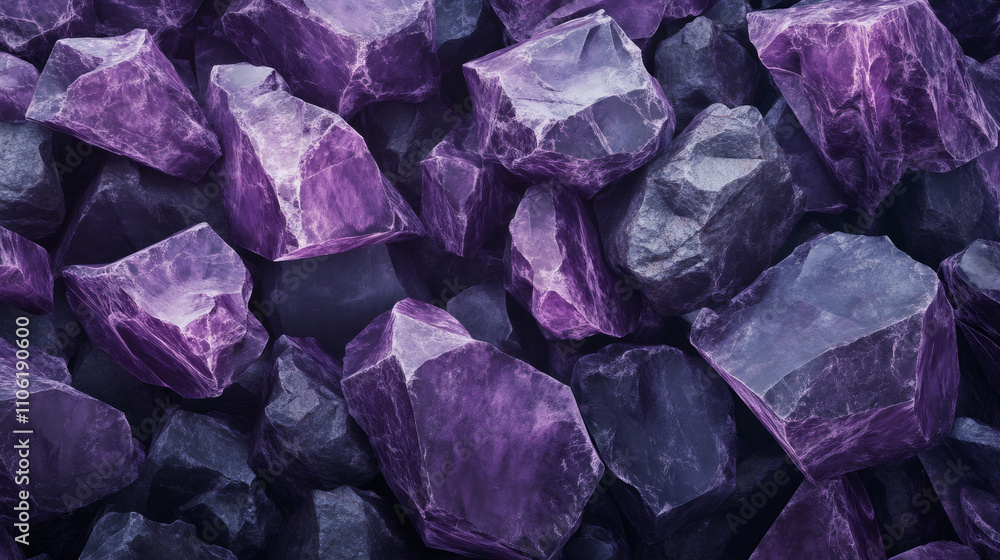 Aufkleber close-up view of purple and violet rocks creating a rough, uneven surface, suitable for abstract bac