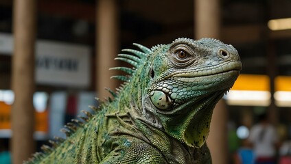 Fototapeta premium Green iguana in Bangkok’s Chatuchak Market.