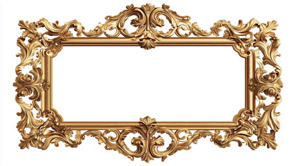 Rectangle vintage gold frame for web presentation, horizontal border in oriental style ,png with transparent background.