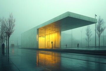 Fototapeta premium Modern Architecture in a Foggy Cityscape