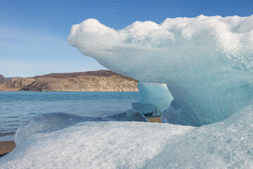 View of Qalerallit fjord and glacier in the south of Greenland