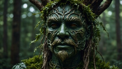 Obraz premium Green Man forest guardian as a symbol in paganism.