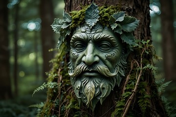 Obraz premium Green Man forest guardian as a symbol in paganism.