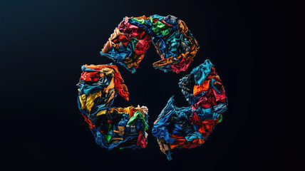 Recycle symbol fashioned from assorted garments. Generative AI image