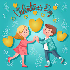 Happy Valentine's Day card with a picture of a boy and a girl