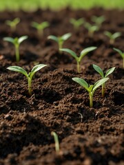 Green seedlings growing in rich soil, symbolizing renewal.