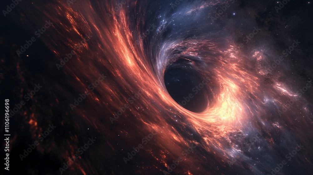 Canvas Prints black hole pulling inside glowing cosmic material image. light swirl around void in dark space photo