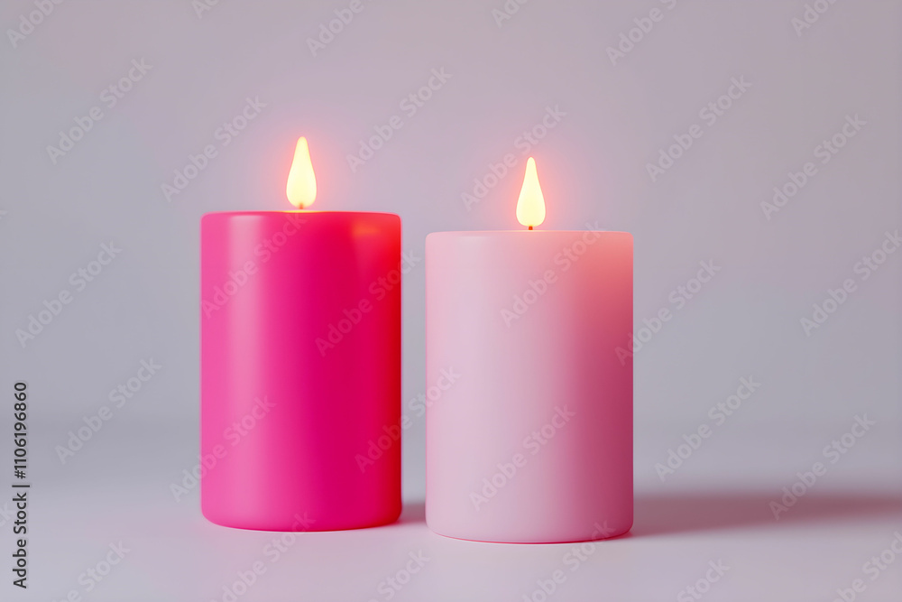 Poster stylish pink candles with warm glow creating a cozy atmosphere for relaxation and serenity in a mini