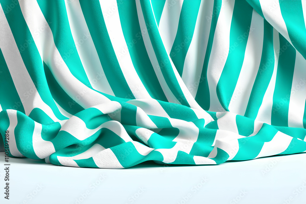 Aufkleber soft fabric with turquoise and white stripes draped elegantly, creating a flowing texture and visual