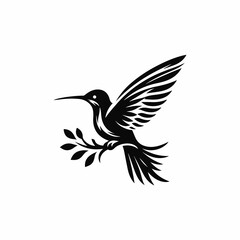 humming bird vector silhouette white background.