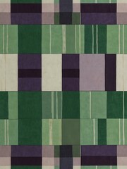 Green, purple, and white geometric pattern on light green.