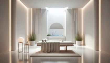 Fototapeta premium Refined Wellness Spa with Gentle Color Accents and Soothing Water Feature