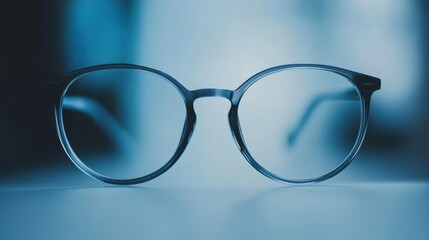 Close-up of round eyeglasses on a surface.
