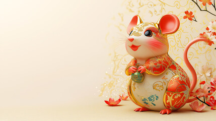 A gold and pink mouse is sitting on a table with flowers