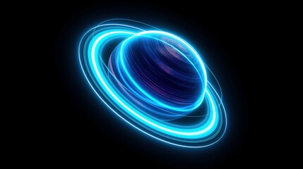 Planet contour of glowing neon lights in dark space 3d rendering image. Saturn like celestial body design background wallpaper colorful realistic. Cosmic theme concept idea