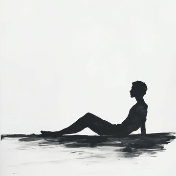 Black silhouette, seated figure,  abstract background.