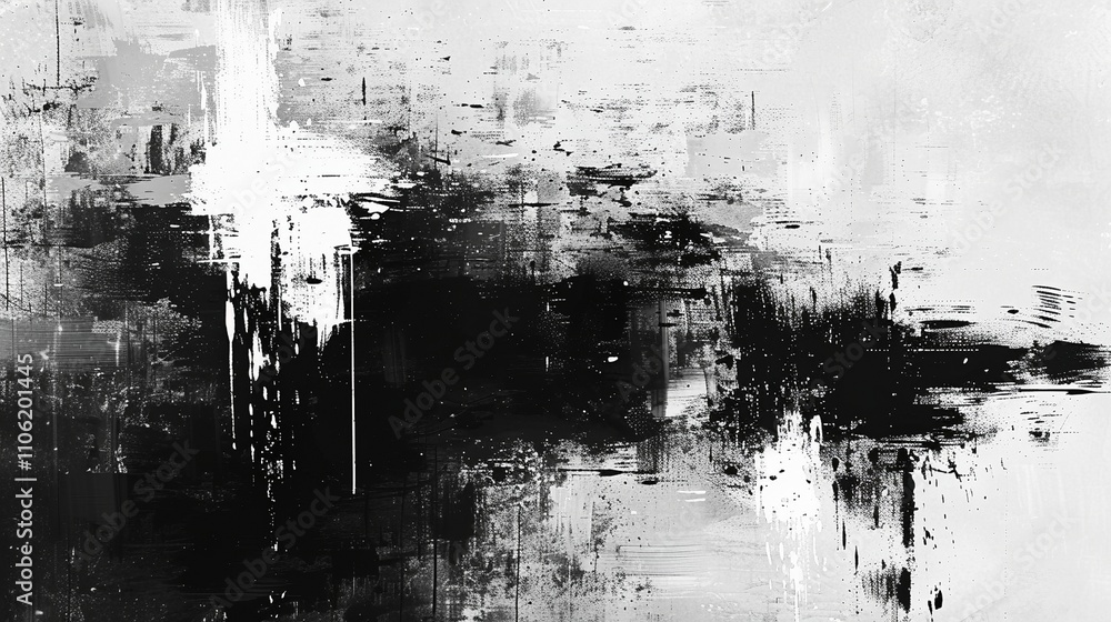 Poster monochrome abstract textured composition with urban vibe background image. detailed brushwork, layer
