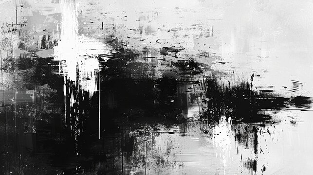 Monochrome abstract textured composition with urban vibe background image. Detailed brushwork, layering illustration backdrop horizontal. Monochromatic abstraction wallpaper art concept
